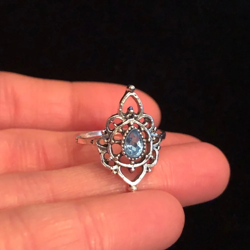 Silver Tone Blue Faux Gemstone Ring
